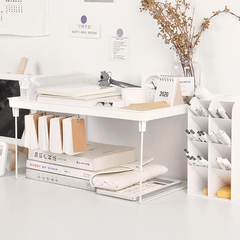 MOTUZP Scaffale Da Tavolo Pieghevole A Doppio Strato - Organizzatore Trasparente Per Cucina E Bagno - 4