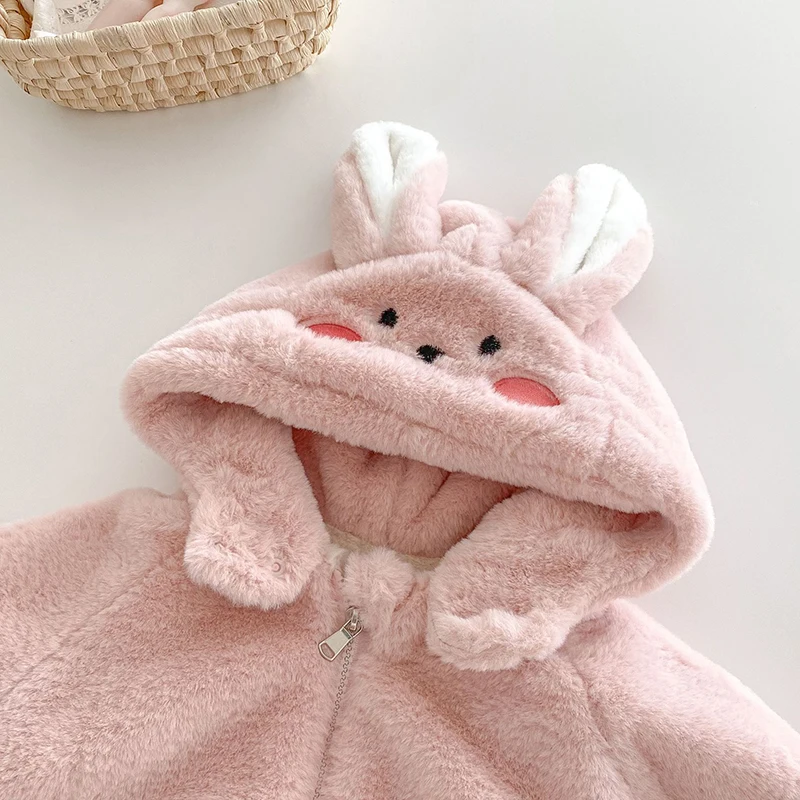 Cute Rabbit Plush Baby Jacket Christmas Sweet Princess Girls Coat Autumn Winter Warm Hooded Outerwear Toddler Girl Clothes 1-5Y
