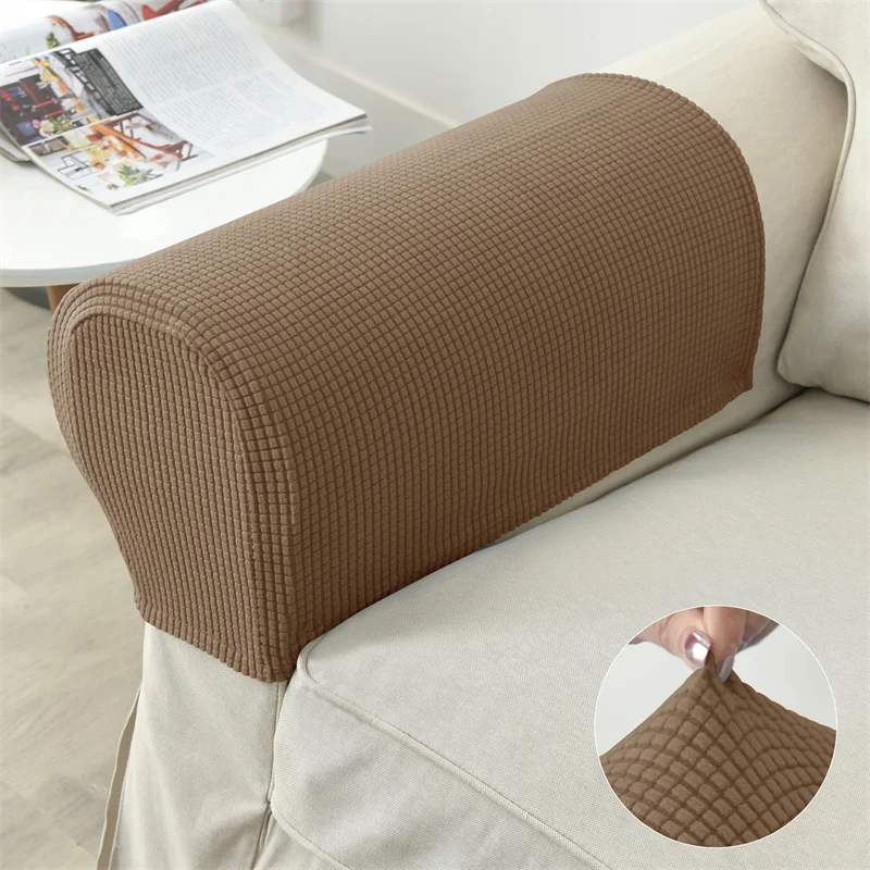 Set of 2 Stretch Sofa Arm Covers - Polar Fleece Anti-Dirt Furniture Protectors in Solid Color