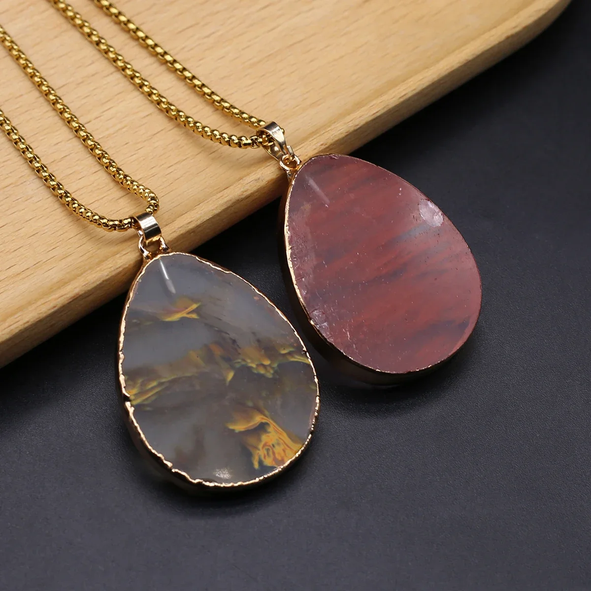 5PCS Wholesale Natural Stone Red/Yellow Quartz Rutilated Droplet Shape Necklace Pendant Exquisite Jewelry Accessories Gift