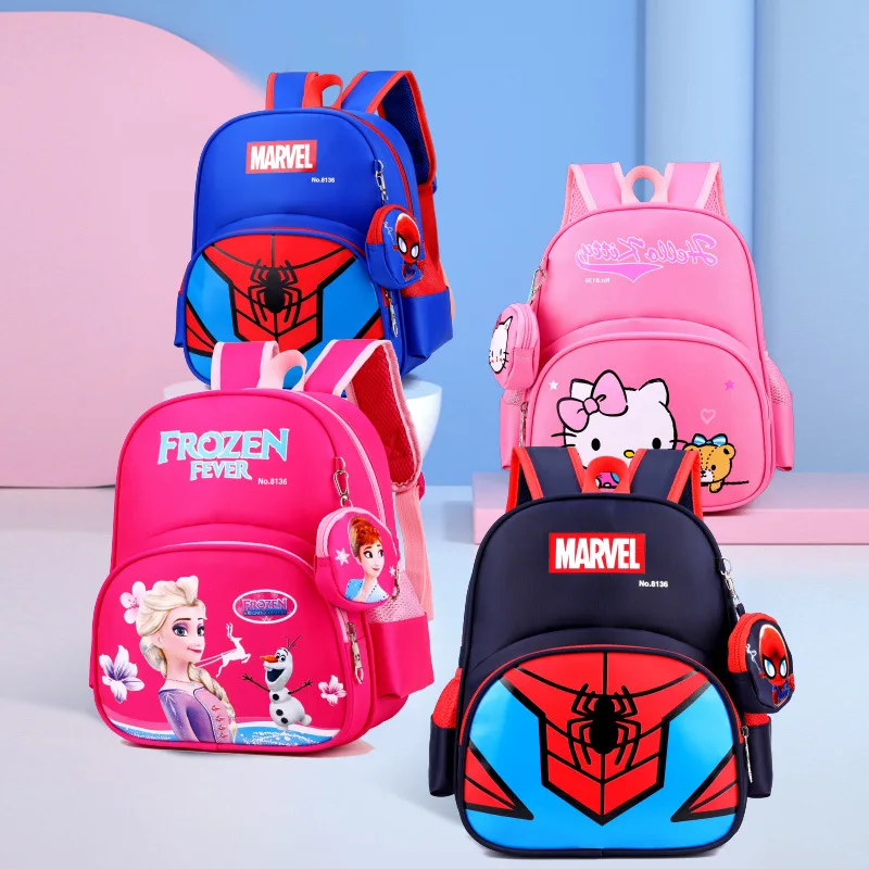 Disney mochilas escolares de dibujos animados Spiderman para mochilas pequeñas de guardería, la carga y protege la columna vertebral| | - AliExpress