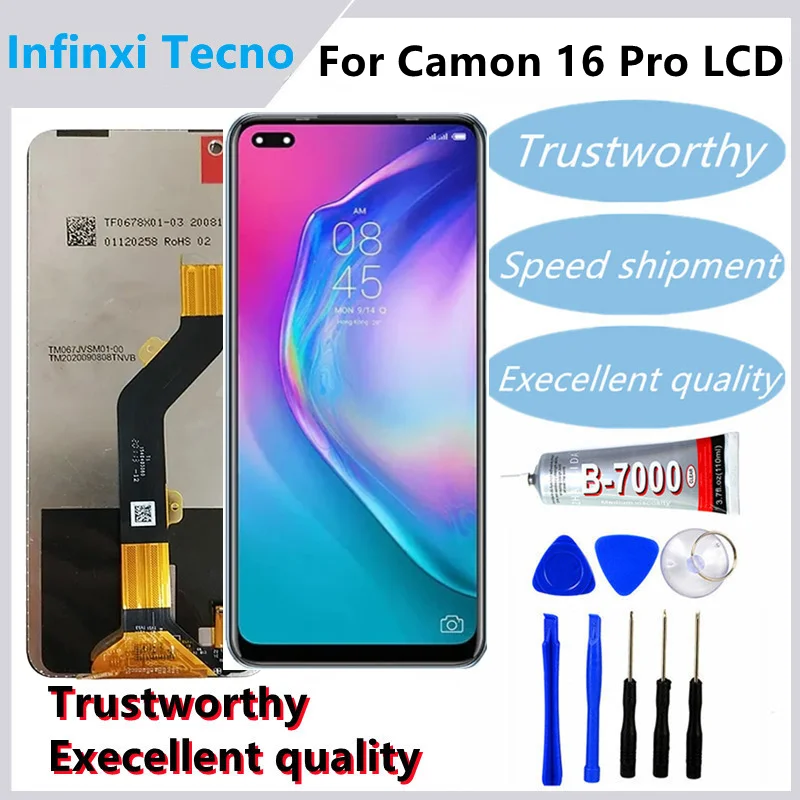 

100% Tested LCD For Tecno Camon 16 Pro CE8 Screen Touch Screen Assembly Digitizer For camon 16 pro display LCD