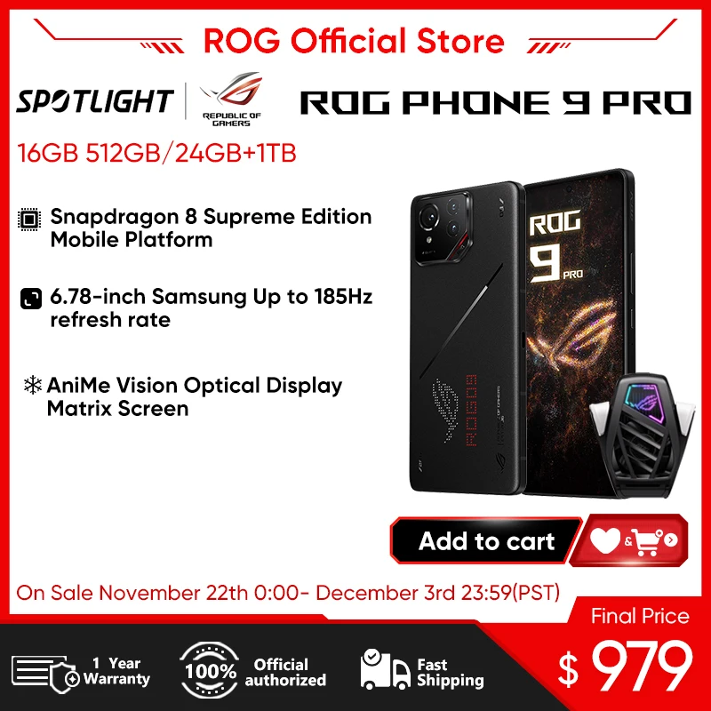 ASUS ROG9 Pro AI Gaming Phone Optical Display Matrix Screen Samsung 185Hz High Brush SoC Mid-Architecture Snapdragon 8 1
