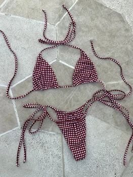2025 New Sexy Low Waisted Bikini Set Swimsuit Swimwear Women Strappy Print Brazilian Halter Thong Beachwear Bathing Suit biquini 1