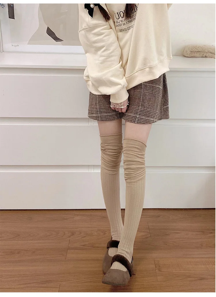 여성용 두꺼운 단색 로리타 양말, 귀여운 JK 허벅지 높이 스타킹, 블랙 화이트 긴 양말, 패션 미디어, 겨울