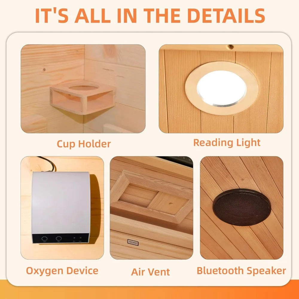 Infrared Sauna, 1 to 2 Person Full Spectrum Infrared Sauna for Home,Indoor Dry Sauna with Rapid Heating 4 Carbon Panels&1 Carbon 5