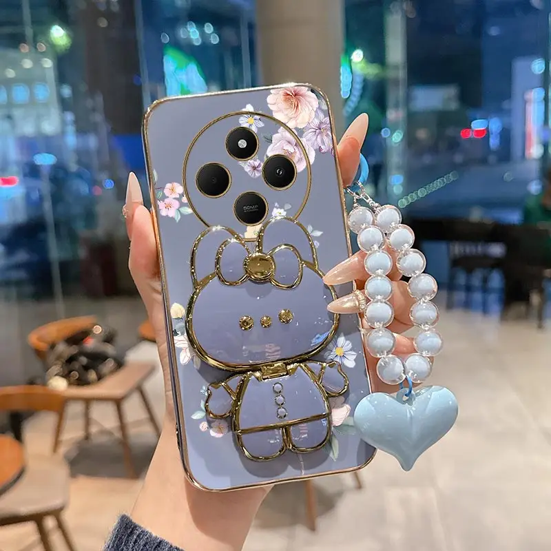 Elegant Floral Plated Lanyard Bracket Phone Case
