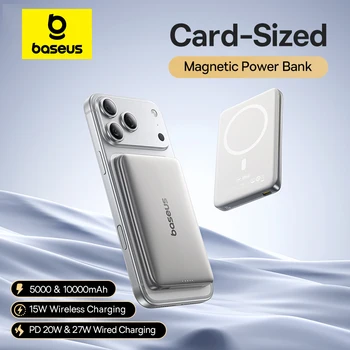 Baseus 10000mAh Magnetic Power Bank PD 27W, 5000mAh Magnetic Power Bank PD 20W Card-Sized Powerbank For iPhone 17 Samsung