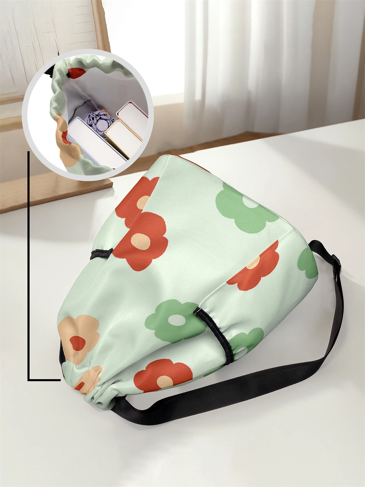 Floral Printed Drawstring Backpack - Large Capacity Durable Fitness Bag, Adjustable Shoulder Straps, Sports Beach Backpack