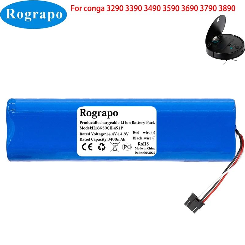 Bateria do Robô para Cocotec Conga 3290 3390 3490 3590 3690 3790 3890 Aspirador de pó Robótico Novo 14.8v 3400mah