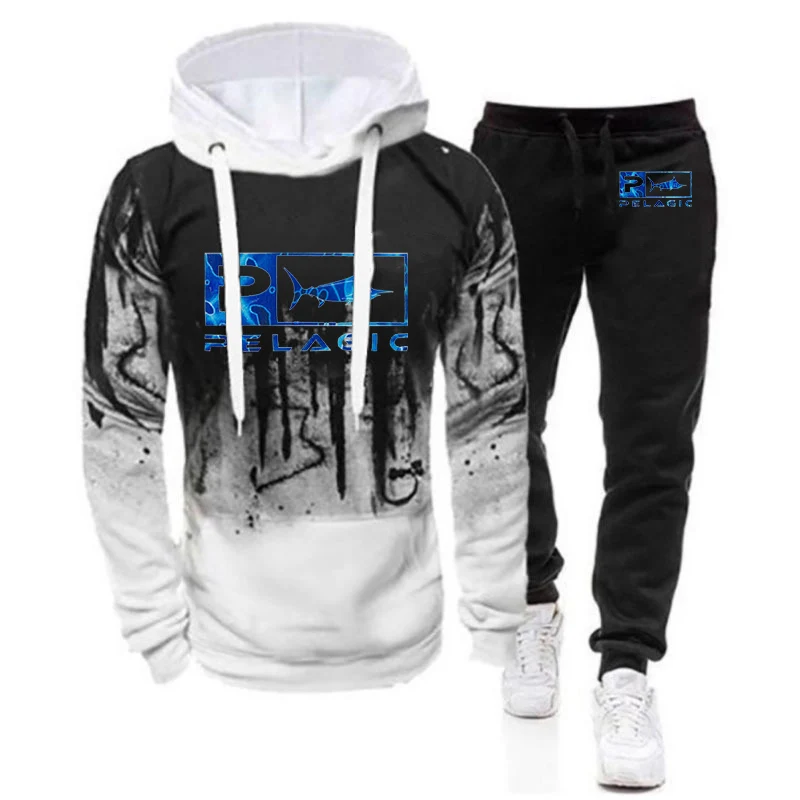 Pelagic Fishing Logo 2023 New Men's Fashion Printing Gradient Colour Tracksuit Cotton Hoodies Leisure Sweatshirt Sweatpants Suit