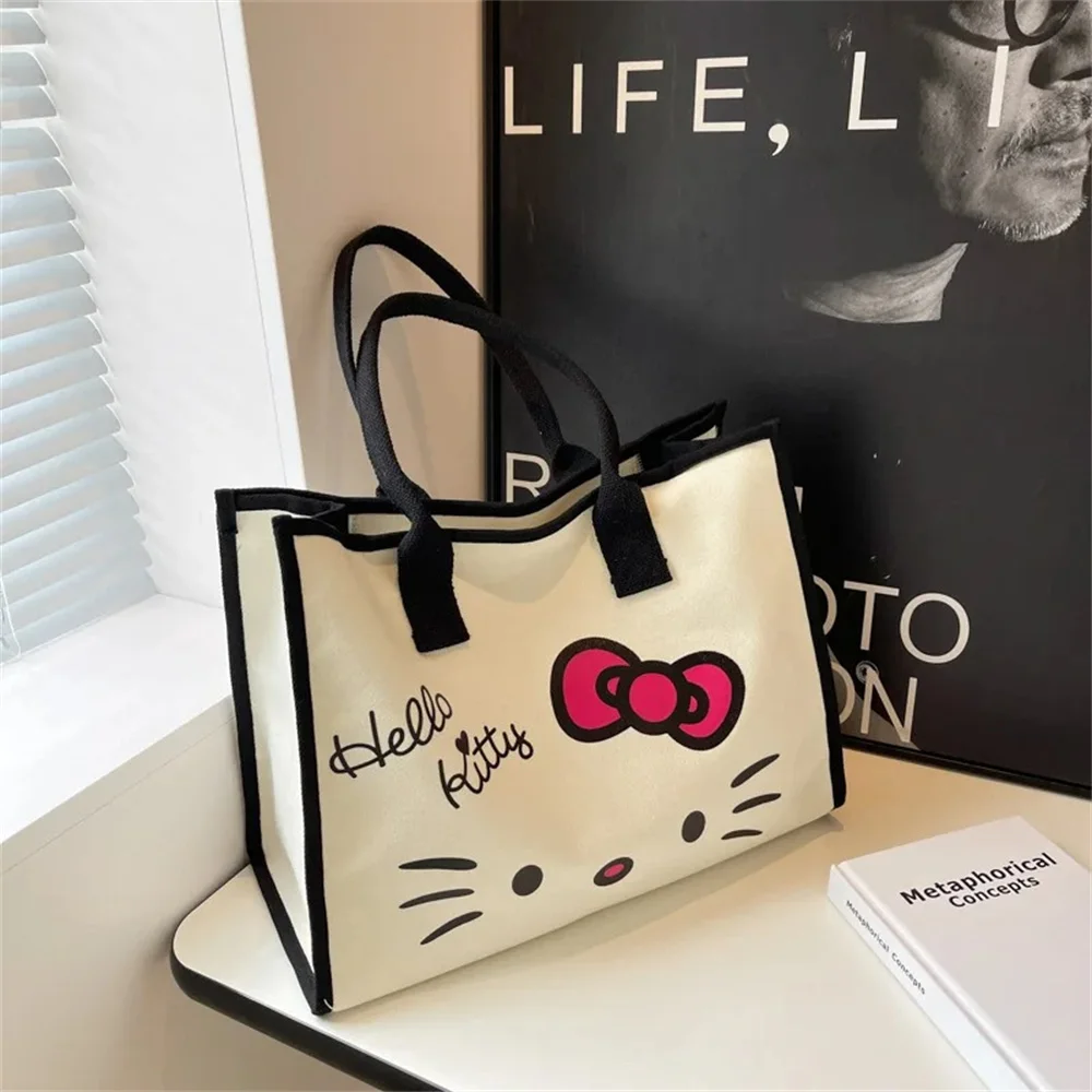 

Sanrio Hello Kitty Холщовая сумка Простая сумочка Модная женская сумка через плечо Милая девочка подарки Большая емкость Мультфильм Сумка для покупок
