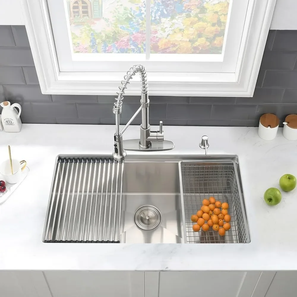 NEW-27 Inch Undermount Kitchen Sink Workstation- 27x19 Inch Stainless Steel Undermount Sinks Workstation 16 Gauge Deep Single Bo