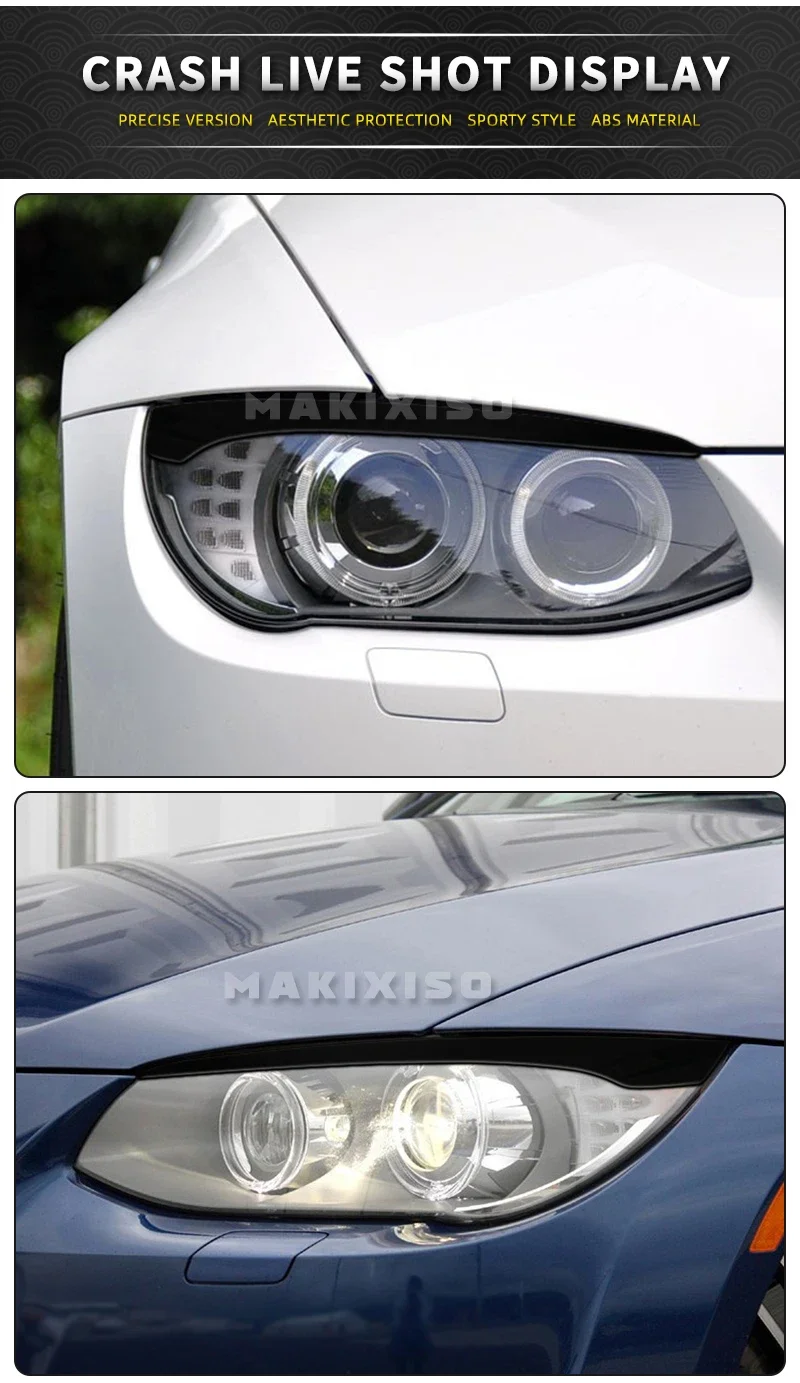 Für BMW E92 E93 2007-2014 Glänzend Schwarze ABS-Kunststoff Frontscheinwerfer-Augenbrauen-Abdeckung Lampenabdeckung Aufkleber – Detail 7