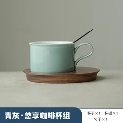 Ceramic 150ML Exquisite Coffee and Water Cup with Saucer - Perfect Holiday Gift - 150ml (Blue gray)