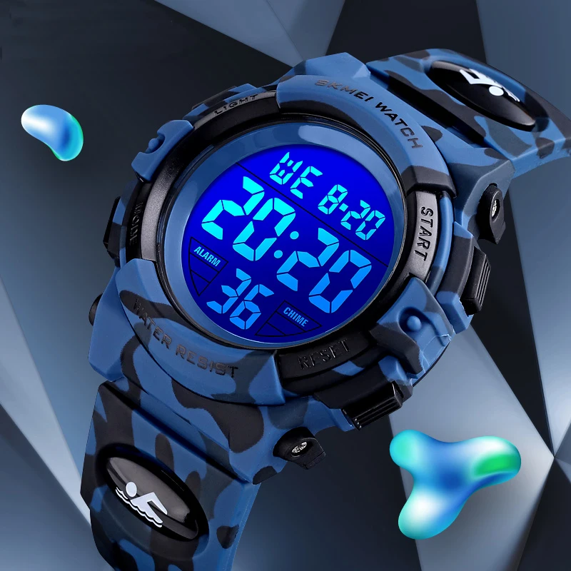 2021 Boys Sports Military Kids Digital Watches Student Children's Watch Fashion Luminous Led Alarm Camouflage Green Girls Clock |