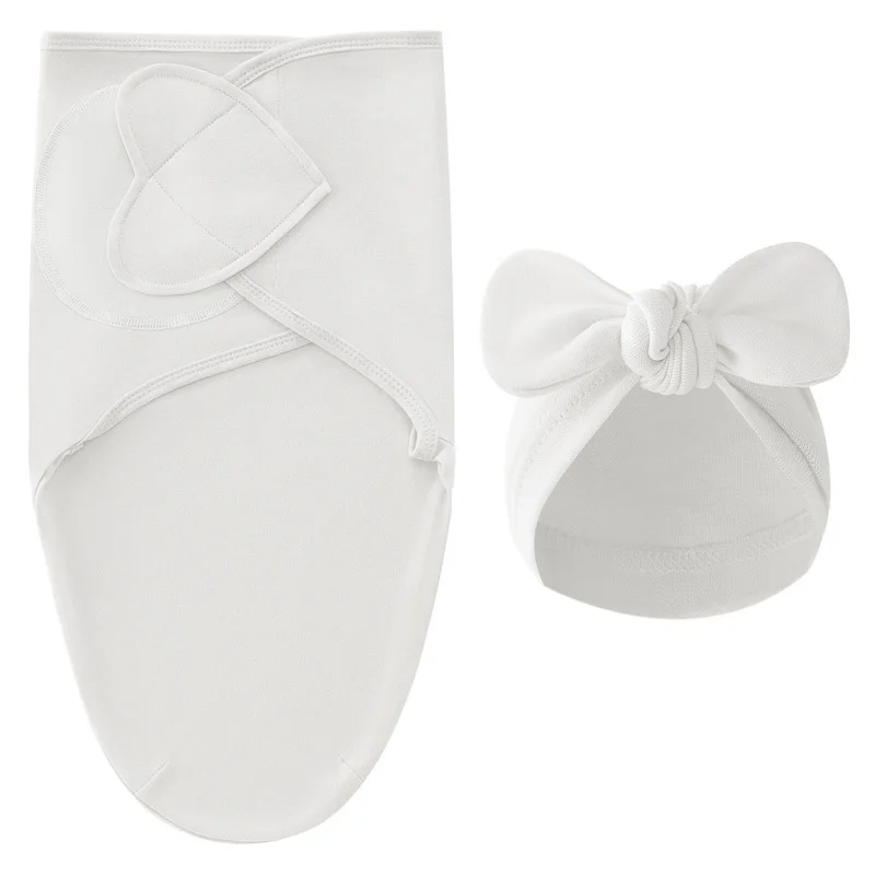 Love Heart Baby Blanket Bows Hat Set Cotton Newborn Swaddle Solid Color Infant Sleeping Swaddle Wraps for All Seasons New 0-24M 5