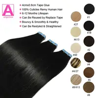 Bande droite dans les Extensions de cheveux humains Extensions de cheveux naturels 1B 100% Remy peau trame colle adhésive sur pour Salon de haute qualité 1