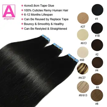 Straight Tape In Human Hair Extensions Natural Hair Extensions 1B 100% Remy Skin Weft Adhesive Glue On For Salon High Quality 1