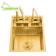 

Hidden Brushed Golden Kitchen Sink Small Single Bowl Bar Balcony Sink Hidden Kitchen Sink Stainless Steel