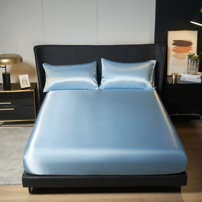 New light luxury simulated silk satin mattress silk bedspread single piece bed cover queen mattress protective cover 6