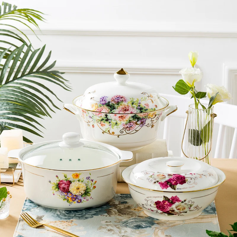 

Большая миска для домашнего хозяйства Jingdezhen, большая миска с крышкой, Большая керамическая миска для супа из костяного фарфора, миска для супа, суповая кастрюля