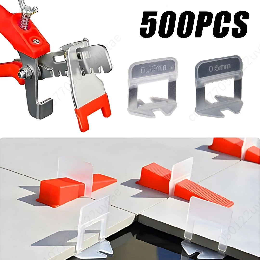 500PCS Tile Leveling System 0.35mm 0.5mm Leveler Base Tile Leveling Toolkit Shims Clamps Wedges Construction Tools