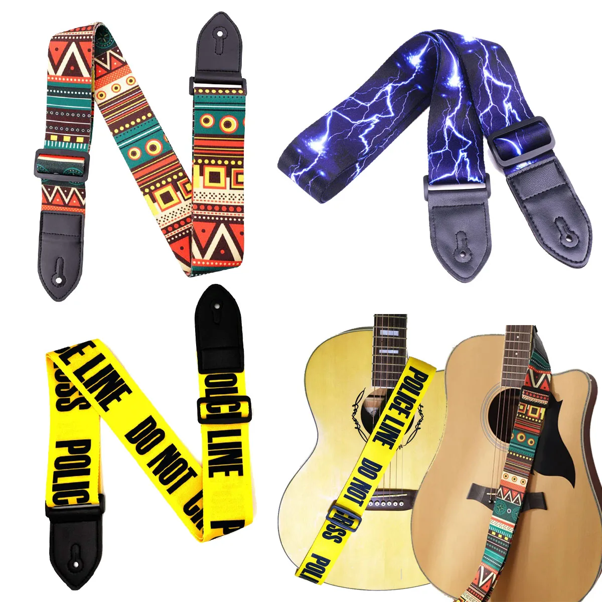 1 Stück verstellbarer Gitarrengurt aus Leder und Polyester, modischer Retro-Ethno-Stil, geeignet für Bass, elektrische und akustische Gitarre