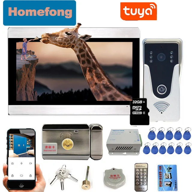 Homefong 7"  RFID Touch Screen Video Door Phone Home Intercom with Lock Unlock Tuya Smart App Remote Control  1080p Doorbell 2