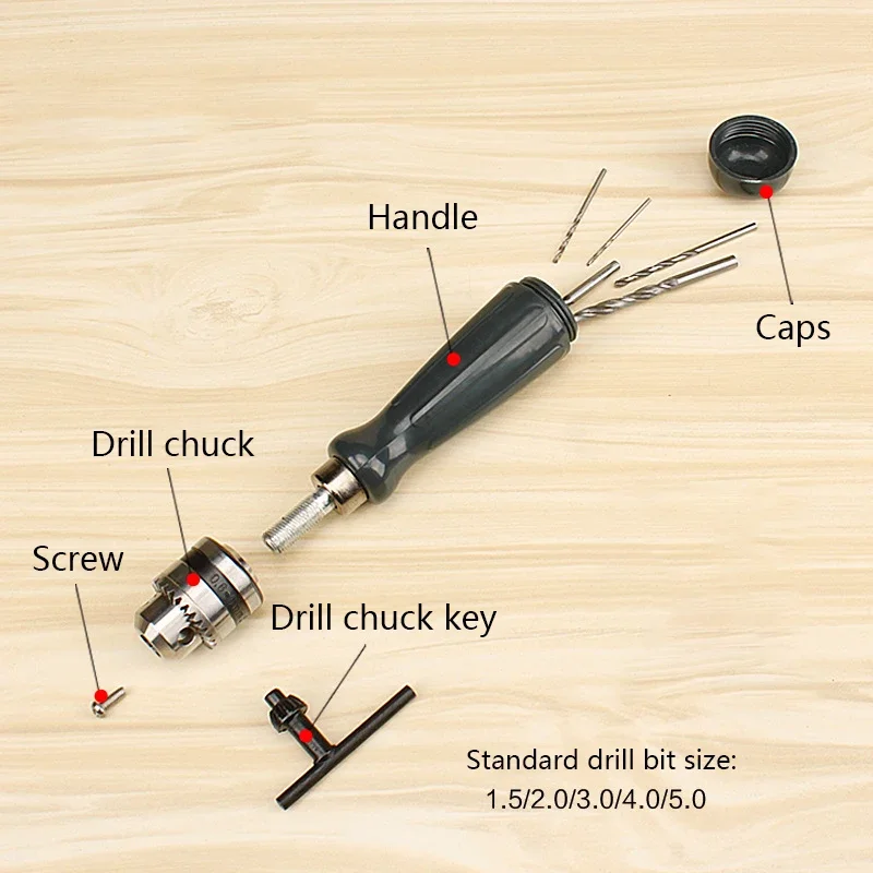 Drill Chuck Hand Drill With 1.5/2.0/3.0/4.0/5.0mm Bits Manual Drilling Tool Multifunction Hand Twist Drill Carpentry DIY Tool