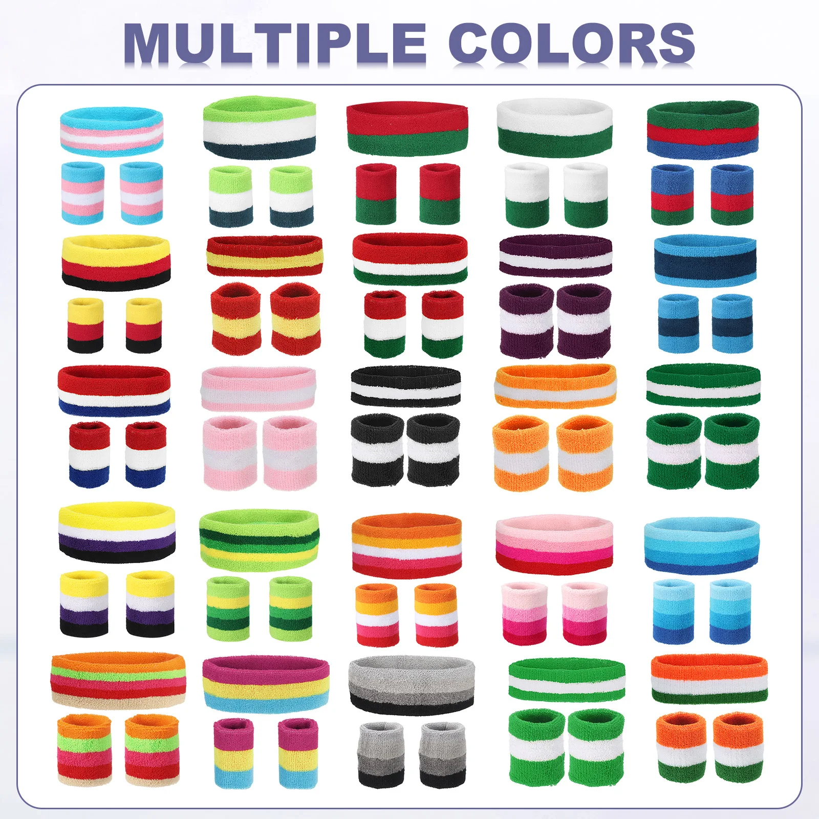 7 x 2 Inch Sweat Band Set Sports Terry Cloth Headband Wristband Set Moisture Wicking Sweat Absorbing Head Band for Women Men 1