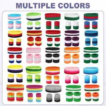 7 x 2 Inch Sweat Band Set Sports Terry Cloth Headband Wristband Set Moisture Wicking Sweat Absorbing Head Band for Women Men 1