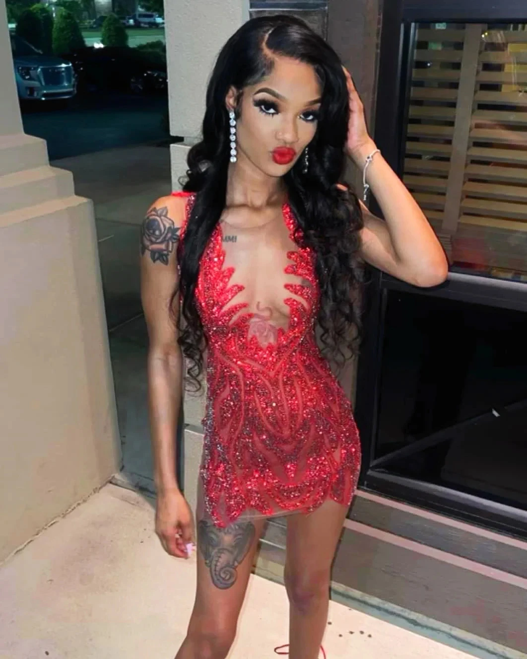 

Red Sheer Sexy Short Prom Dresses Black Girls Beaded Birthday Party Dresses African Mini Cocktail Dresses Homecoming
