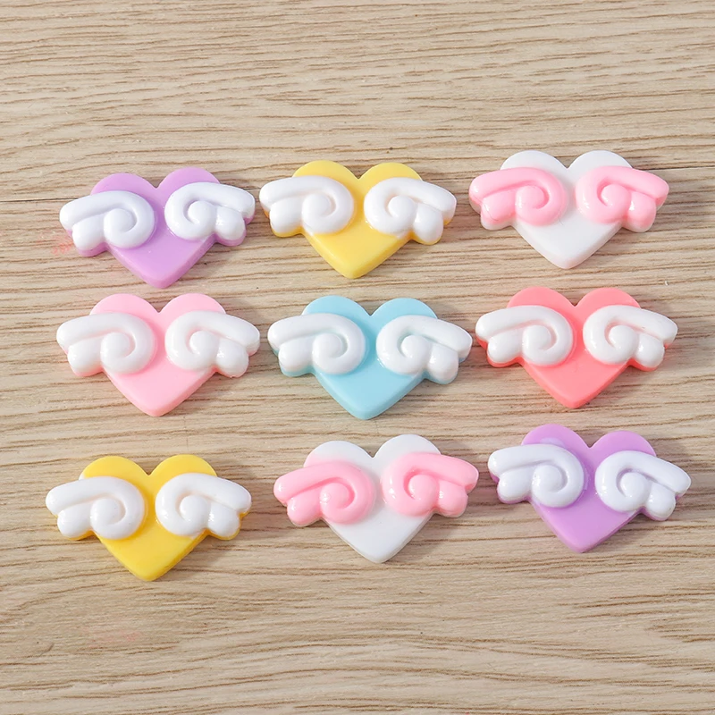 Tusember 15 Stück 24 x 14 mm niedliche Harzflügel-Herzen-Charms mit flacher Rückseite, Verzierung für handgefertigte Handyhülle, Dekor, Haarnadel-Zubehör
