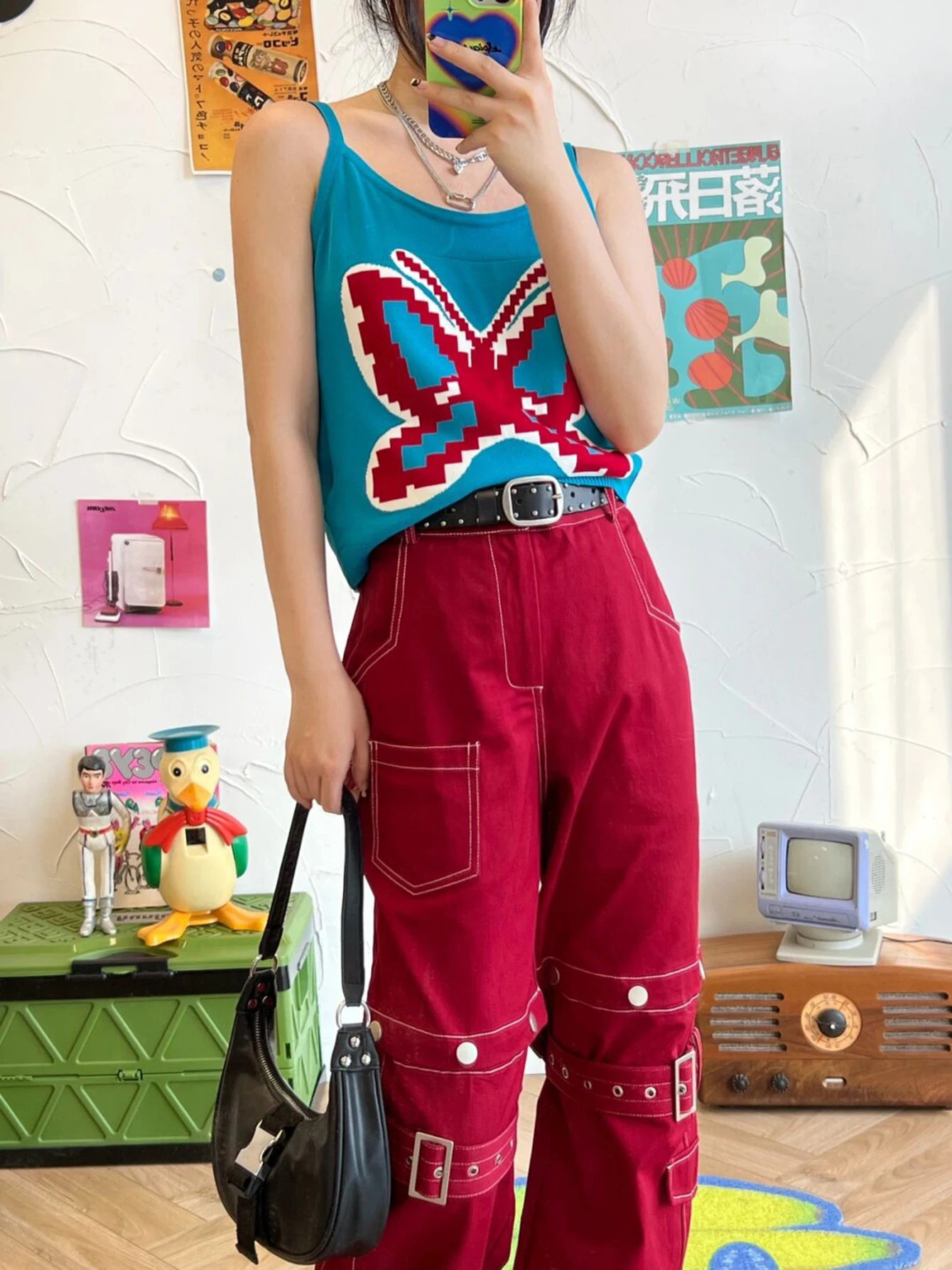 ReddaChic  2 ǽ ݹ Ʈ,  Ĺ ī ,   , Y2k Ʈ    ƮƮ