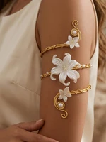 Gold Floral Upper Arm Cuff Bracelet for Women - Image 3