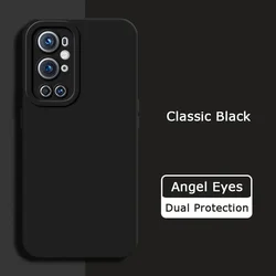 Square Liquid Silicone Angel Eyes Shockproof Soft Case - Durable Armor Phone Cover for OnePlus 9 Pro (Classic Black)
