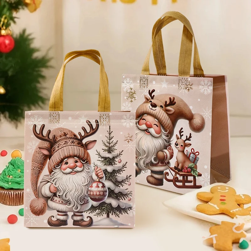 4 Stück Weihnachtsgeschenktüten Weihnachtsmann Vliesverpackungsbeutel mit Griffen Weihnachtsdekorationen für Zuhause 2025 Neujahrsgeschenke – Detail 7