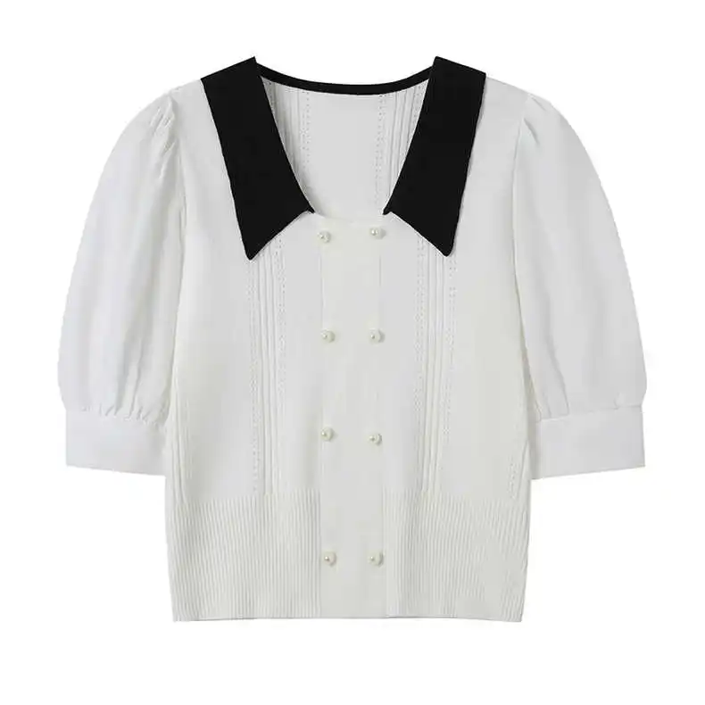 

Women's Summer Short Sleeve Chiffon Patchwork Ice Silk Knit