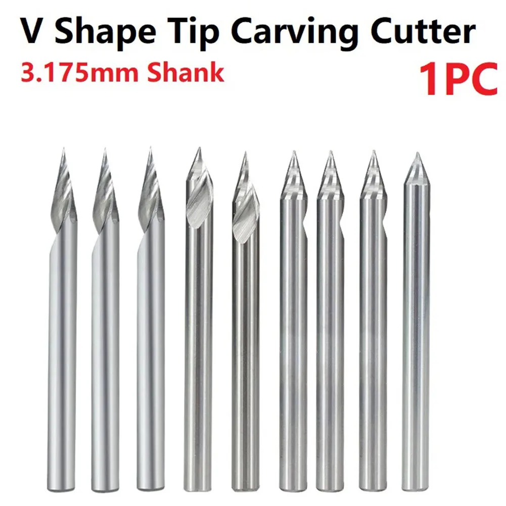 

1pc 3.175mm Shank V Shape Tip Carving Cutter 20/30/45/60 Degrees Milling Cutter Tungsten Carbide Router Bit PCB 3D Engraving Bit
