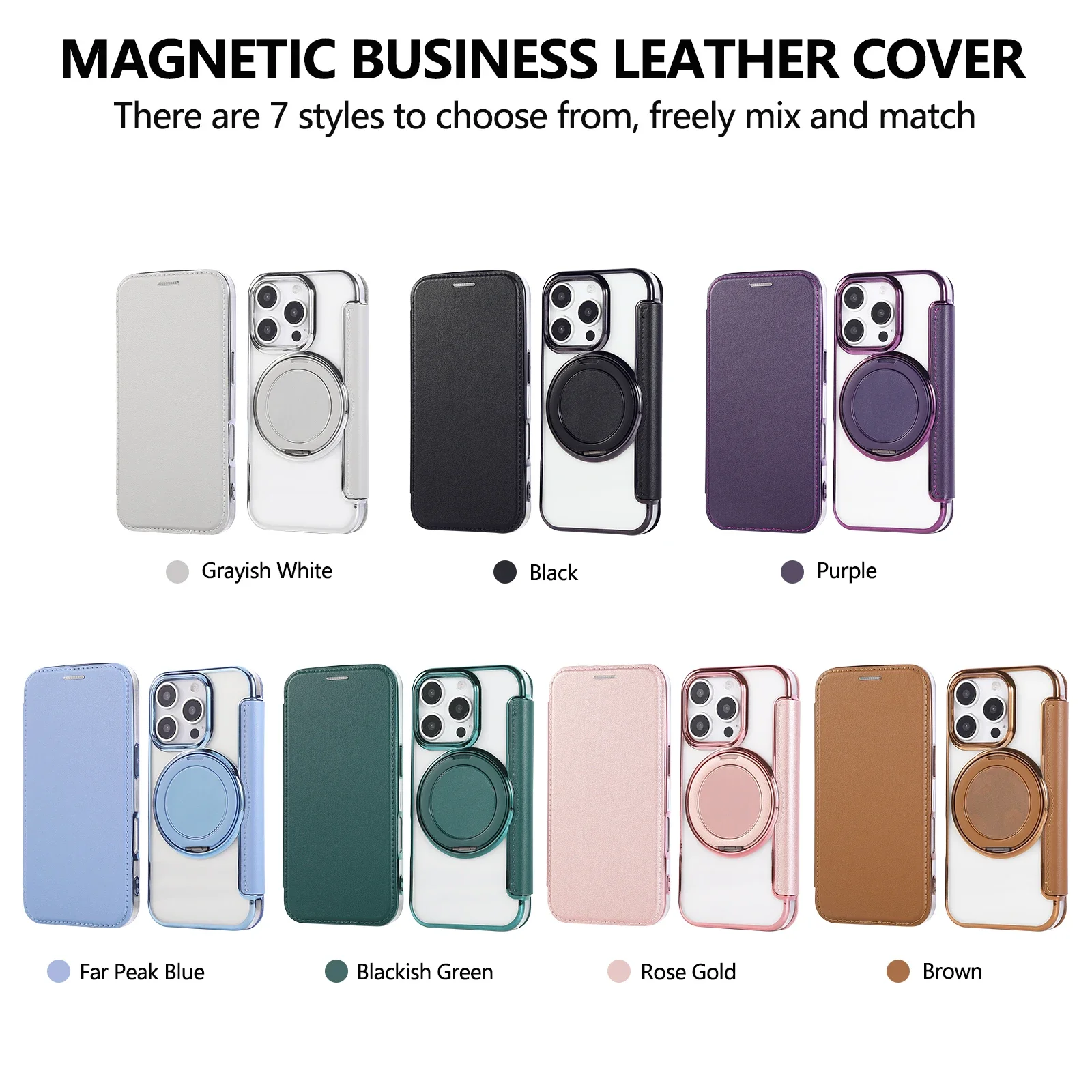 Enhanced Rotating Kickstand Leather Flip Cover - No Magnetic Closure