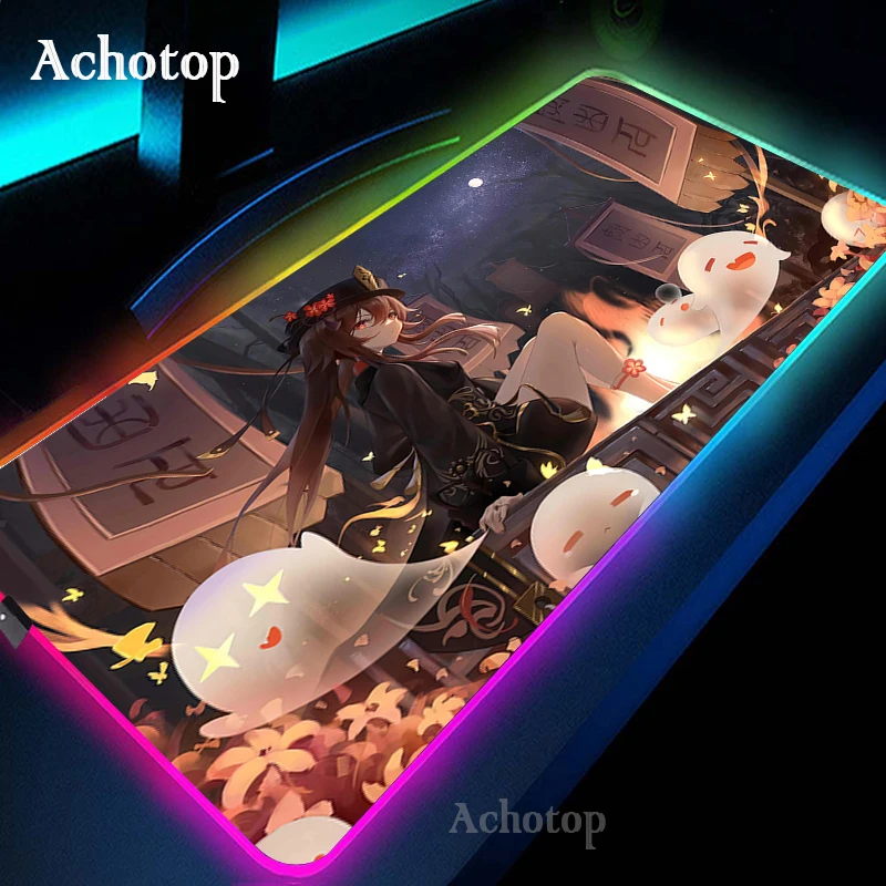 Tao-genshin Impact Gaming Mouse Pad Anime Antislip Tapete Led Grande Rgb Computador pc Laptop Gamer Mat Backlit 80x30cm hu