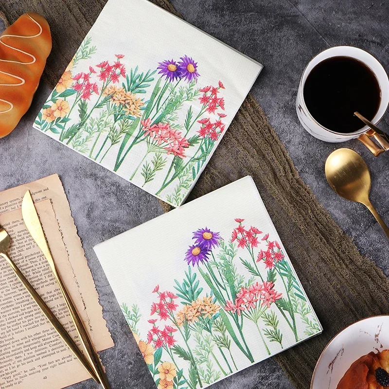New Floral Colorful Printed Tissue Paper Napkins Forest Wedding Party Butterfly Bone Butterfly Bart Paper 20pcs Placemat