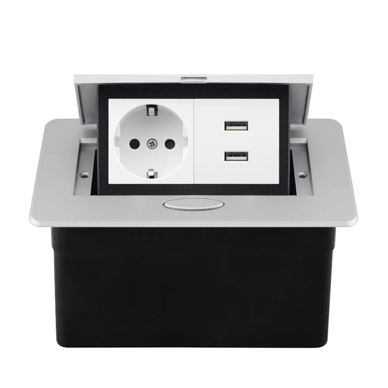 Desktop Power Socket with Dual USB and Type-C Interface, 220V Pop-Up Hidden EU Socket