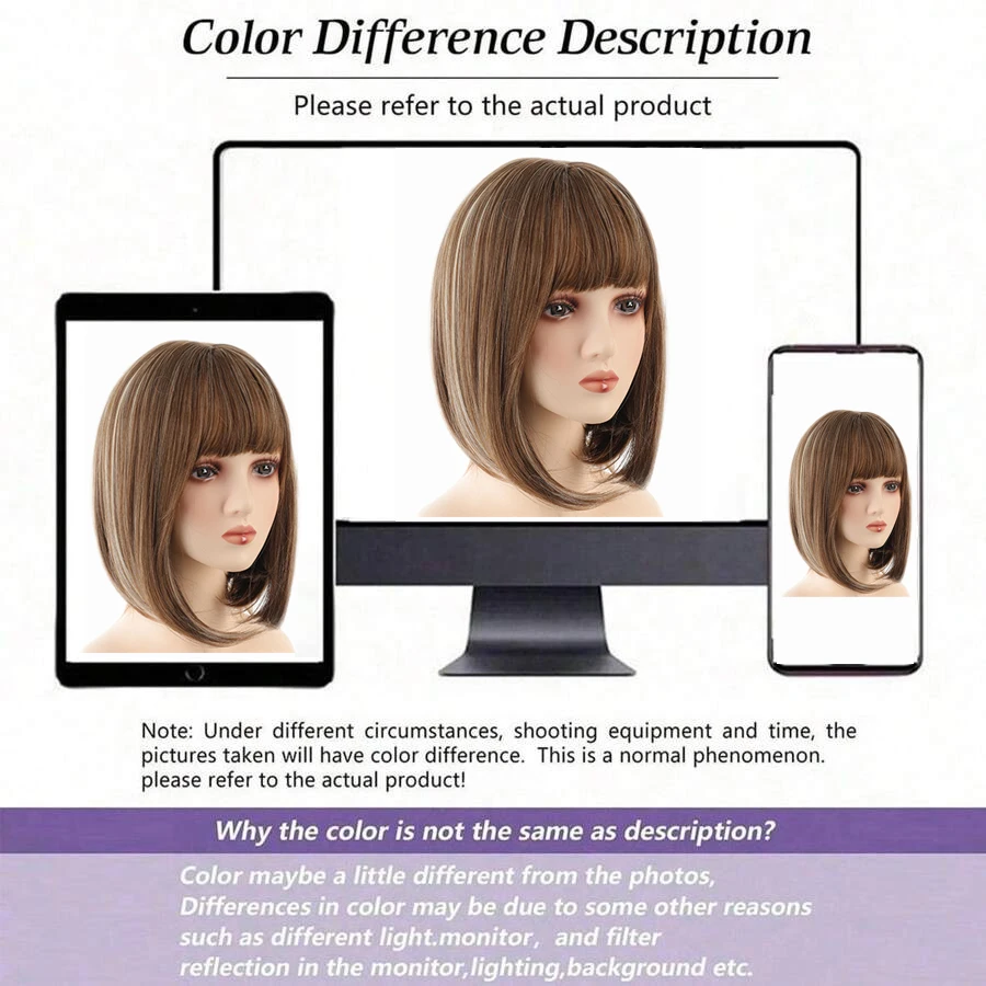 Synthetic Brown Straight Wig with Bangs Women's Brown Highlighted Straight Bangs Wig Comfortable for Party Daily Wear
