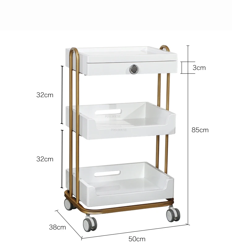 Description Picture 5 of itemNew Beauty Salon Trolleys Light Luxury Salon Furniture Beauty Salon Storage Drawer Rack Home Simple Snack Trolley with Wheels