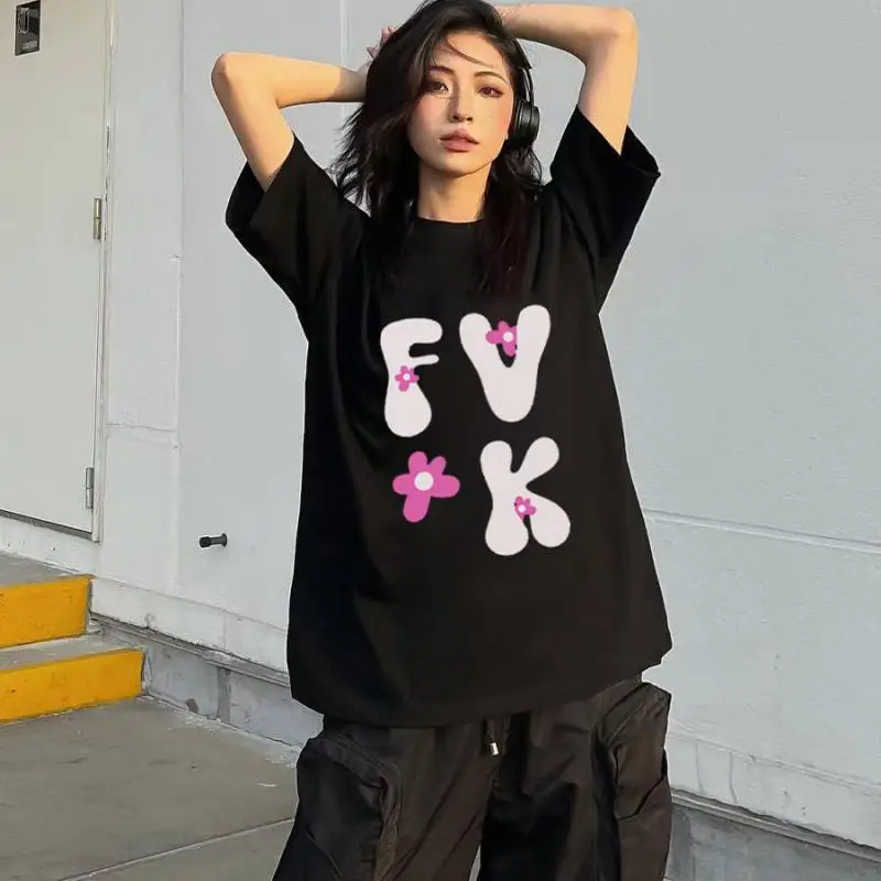 

Черные хлопковые футболки Tawaaiw с буквенным принтом, модные корейские свободные летние топы с коротким рукавом, уличные футболки с графическим принтом Y2k, футболка