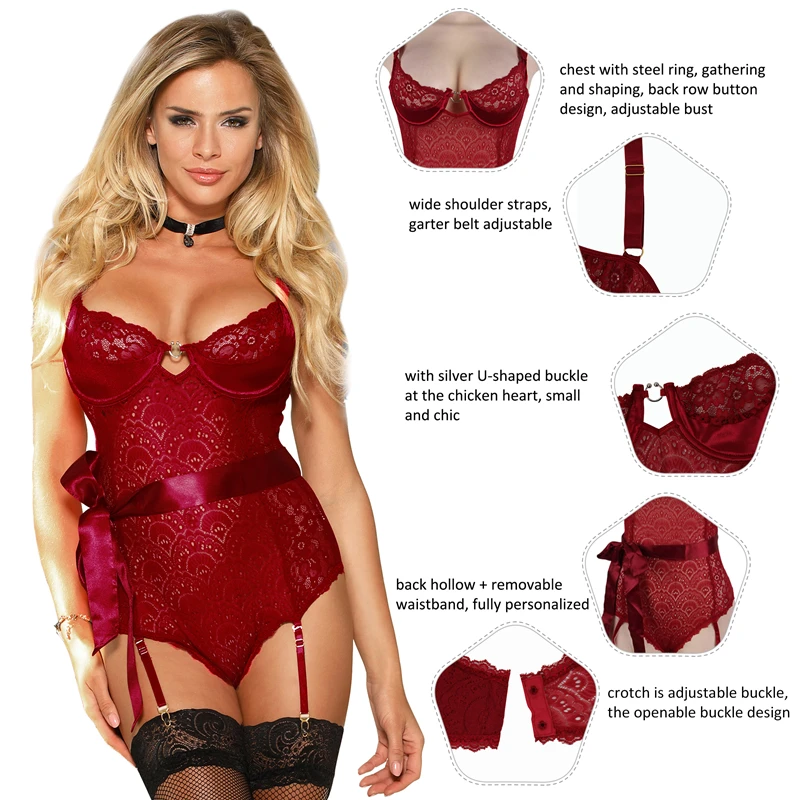 Comeondear Sexy Lace Bodysuit One Piece Teddy Lingerie Bodycon Jumpsuit Rumpers Shorts Negligee Large Size Woman Clothes Outfits