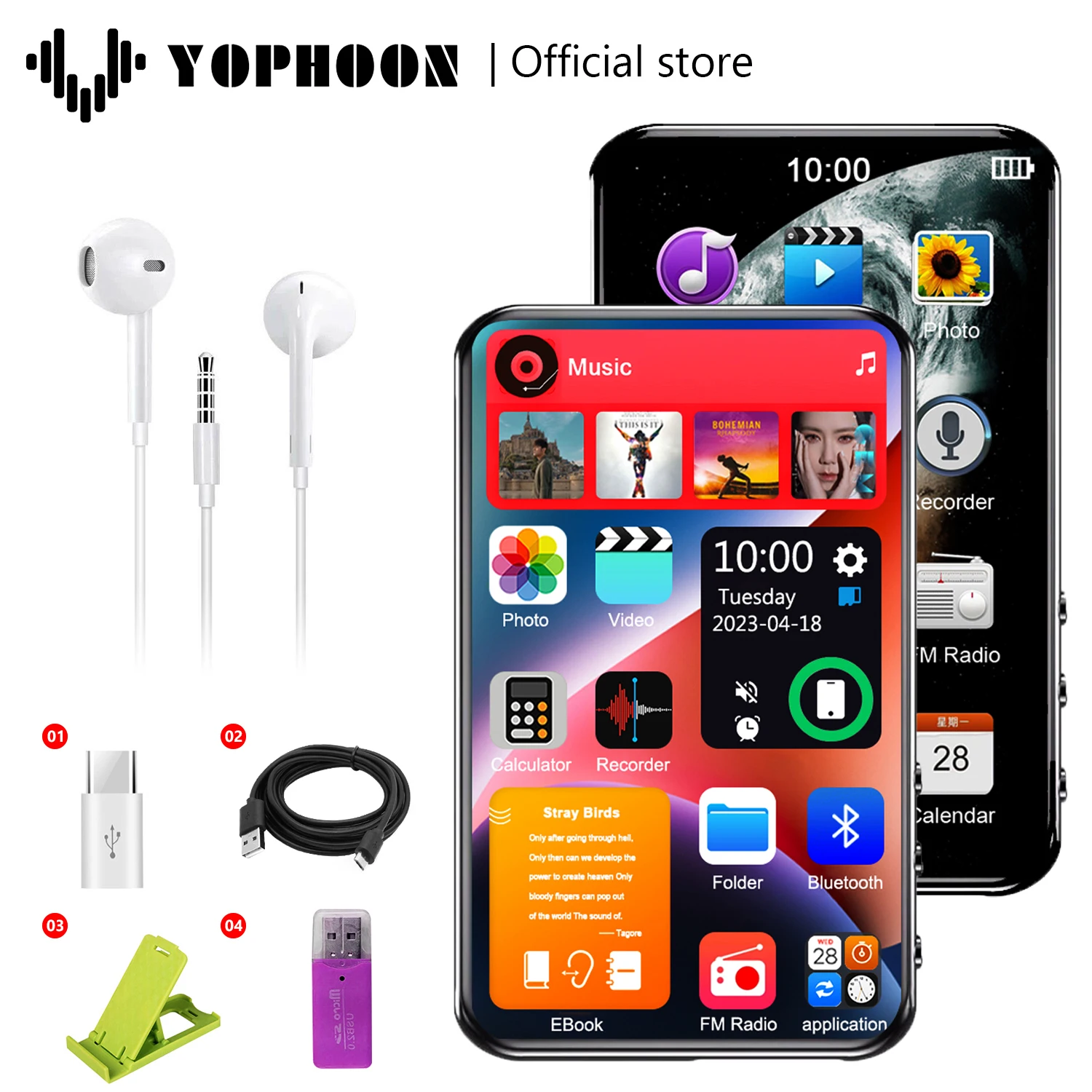Yophoon X20-New UI 4-дюймовый полный сенсорный экран MP3 MP4 плеер 16 ГБ с динамиком 1080P видео электронная книга FM BT 5,0 музыкальный плеер 16G-256G