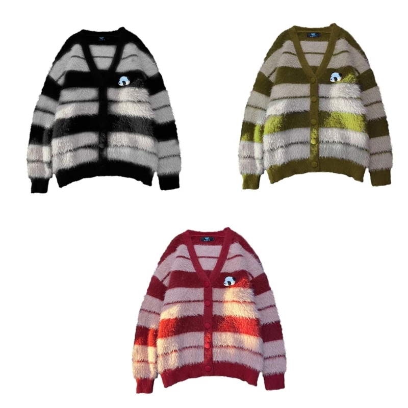 

Женский свитер Y2K с милой 3D куклой-пандой и длинными рукавами, пальто с v-образным вырезом на пуговицах, пушистый плюшевый